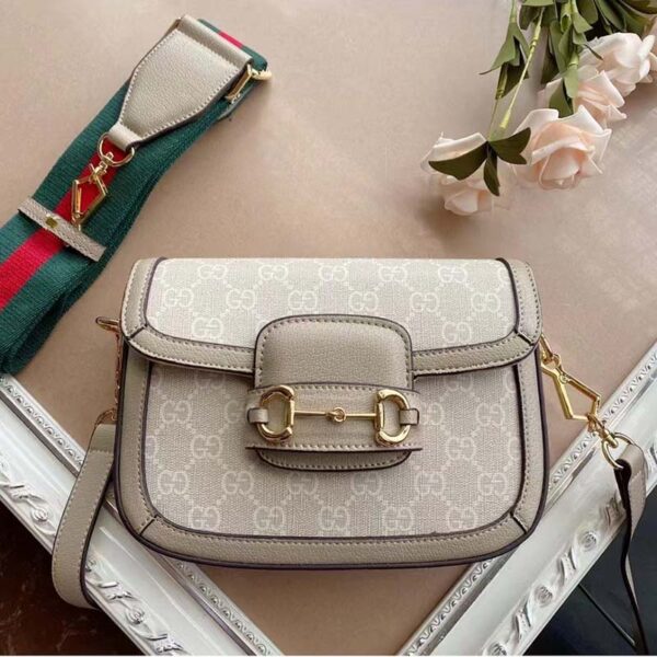 Gucci Women Gucci Horsebit 1955 Small Bag Beige White GG Supreme Canvas (8)