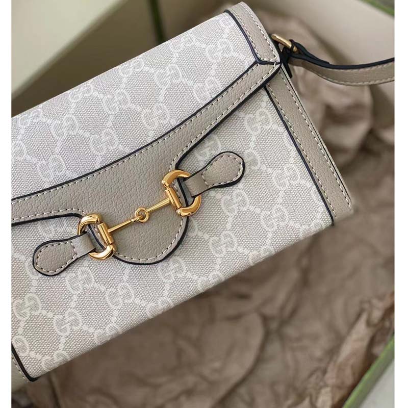 Gucci Horsebit 1955 mini bag in beige and white GG Supreme