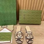 Gucci Women Interlocking G Cut Out Slide Sandal Beige Black Python Print Leather Flat – Bild 5