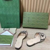 Gucci Women Interlocking G Cut Out Slide Sandal Beige Black Python Print Leather Flat (1)