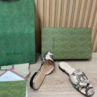 Gucci Women Interlocking G Cut Out Slide Sandal Beige Black Python Print Leather Flat (1)