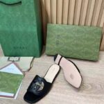 Gucci Women Interlocking G Cut Out Slide Sandal Black Leather Flat – Image 9