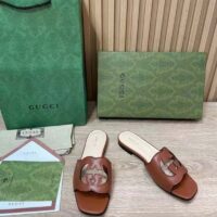 Gucci Women Interlocking G Cut Out Slide Sandal Cuir Leather Flat (9)