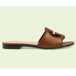 Gucci Damen Interlocking G Cut-Out Slide Sandal Cuir Leder Flat