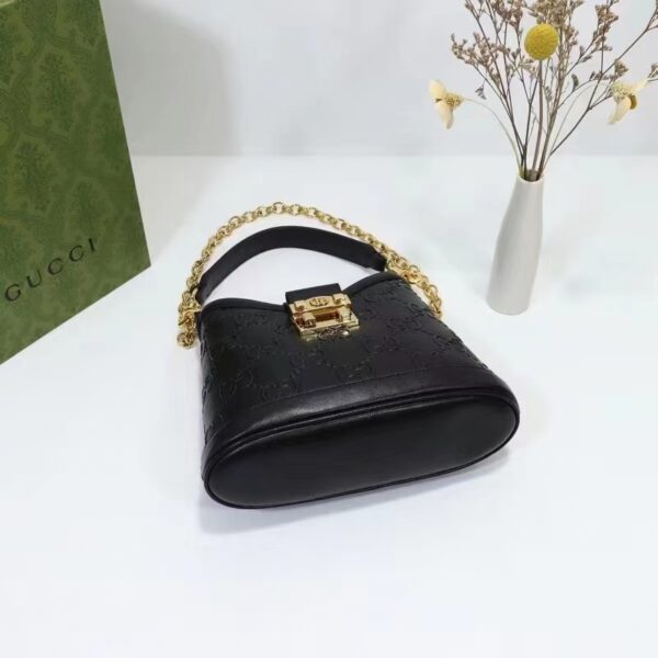 Gucci Women Small GG Shoulder Bag Black Debossed GG Leather (2)