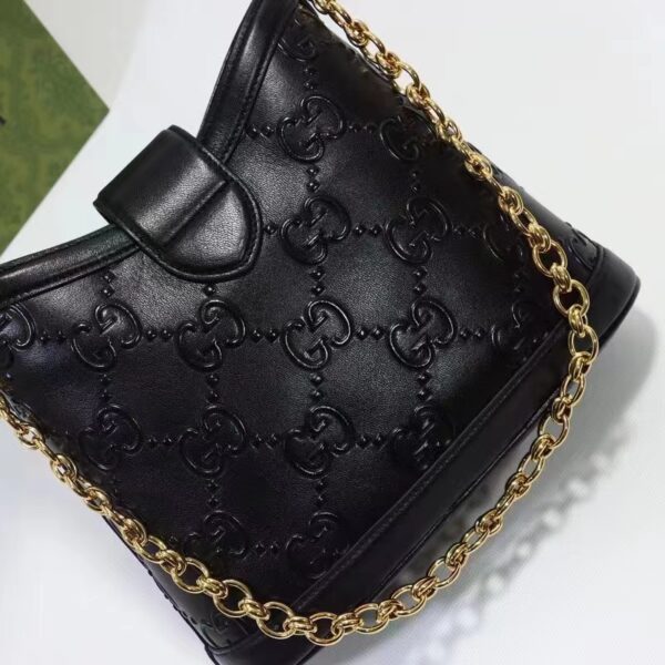 Gucci Women Small GG Shoulder Bag Black Debossed GG Leather (3)