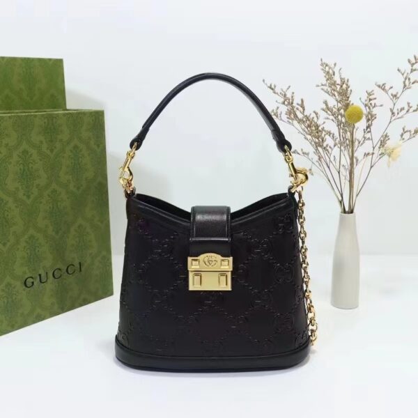 Gucci Women Small GG Shoulder Bag Black Debossed GG Leather (6)