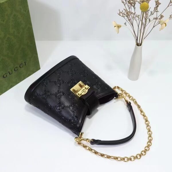 Gucci Women Small GG Shoulder Bag Black Debossed GG Leather (7)