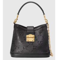 Gucci Women Small GG Shoulder Bag Black Debossed GG Leather (8)
