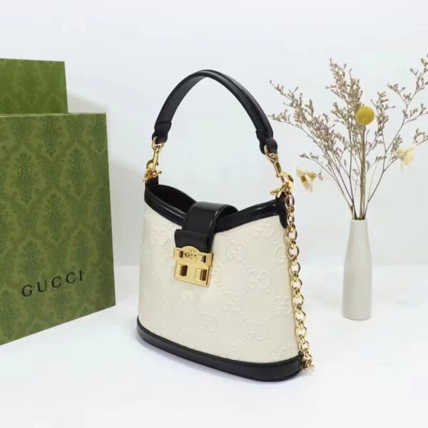 Gucci Women Small GG Shoulder Bag White Debossed GG Leather (3)