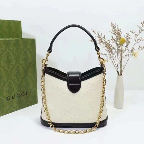 Gucci Women Small GG Shoulder Bag White Debossed GG Leather (5)
