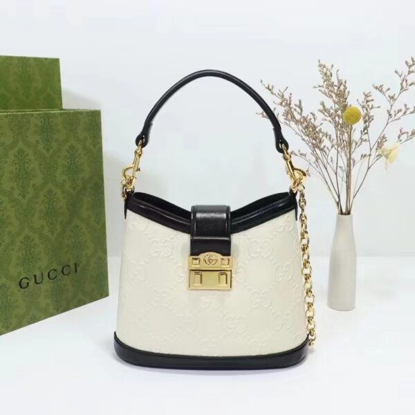 Gucci Women Small GG Shoulder Bag White Debossed GG Leather (7)