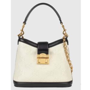 Gucci Women Small GG Shoulder Bag White Debossed GG Leather