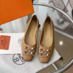 Hermes Women Danseuse Ballet Flat in Calfskin Leather-Brown - Image 2