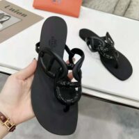 Hermes Women Egerie Sandal in Waterproof TPU with Chaine D Ancre Motif-Black (1)