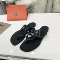 Hermes Women Egerie Sandal in Waterproof TPU with Chaine D Ancre Motif-Black (1)