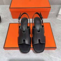 Hermes Women Elbe 60 Sandal in Calfskin Leather-Black (1)