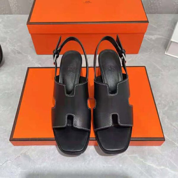 Hermes Women Elbe 60 Sandal in Calfskin Leather-Black (2)