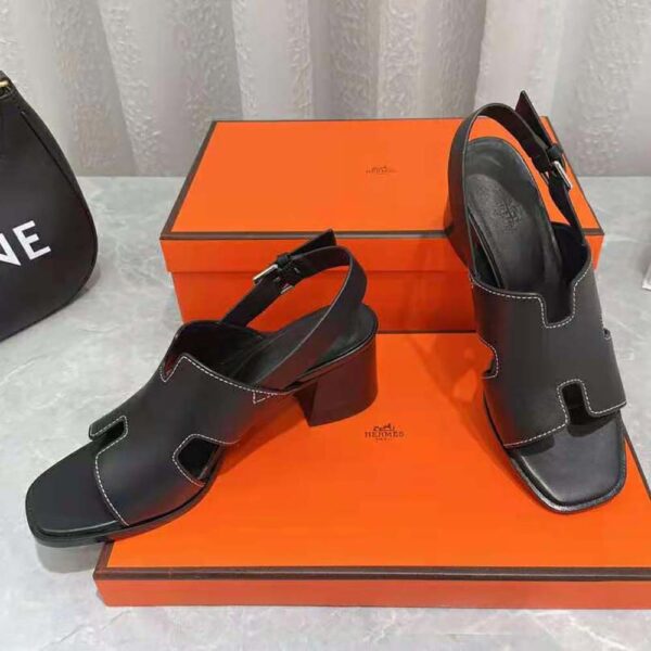 Hermes Women Elbe 60 Sandal in Calfskin Leather-Black (3)
