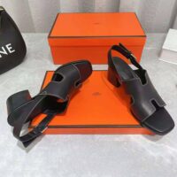 Hermes Women Elbe 60 Sandal in Calfskin Leather-Black (1)