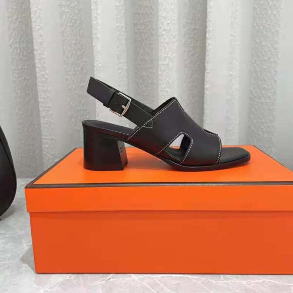Hermes Women Elbe 60 Sandal in Calfskin Leather-Black (7)