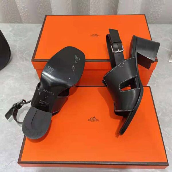 Hermes Women Elbe 60 Sandal in Calfskin Leather-Black (8)