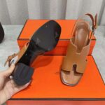 Hermes Women Elbe 60 Sandal in Calfskin with H Cut-Out Detail-Brown - Image 10