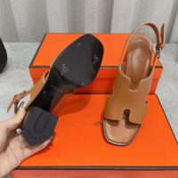 Hermes Women Elbe 60 Sandal in Calfskin with H Cut-Out Detail-Brown (1)