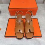 Hermes Women Elbe 60 Sandal in Calfskin with H Cut-Out Detail-Brown - Image 3