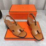 Hermes Women Elbe 60 Sandal in Calfskin with H Cut-Out Detail-Brown - Image 4