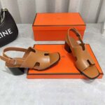 Hermes Women Elbe 60 Sandal in Calfskin with H Cut-Out Detail-Brown - Image 5