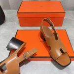 Hermes Women Elbe 60 Sandal in Calfskin with H Cut-Out Detail-Brown - Image 7