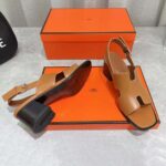 Hermes Women Elbe 60 Sandal in Calfskin with H Cut-Out Detail-Brown - Image 9