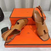 Hermes Women Elbe 60 Sandal in Calfskin with H Cut-Out Detail-Brown (1)