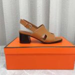 Hermes Women Elbe 60 Sandal in Calfskin with H Cut-Out Detail-Brown - Image 2