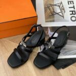 Hermes Women Eve 60 Sandal in Calfskin Leather-Black - Image 3