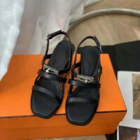 Hermes Women Eve 60 Sandal in Calfskin Leather-Black (1)