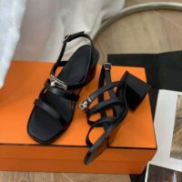 Hermes Women Eve 60 Sandal in Calfskin Leather-Black (1)