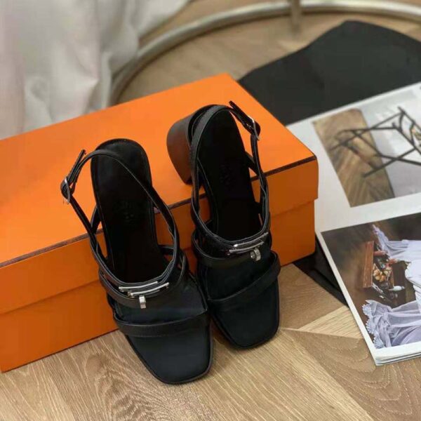 Hermes Women Eve 60 Sandal in Calfskin Leather-Black (8)