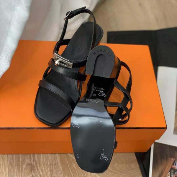 Hermes Women Eve 60 Sandal in Calfskin Leather-Black (9)