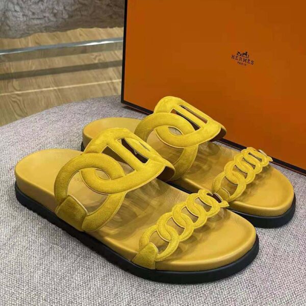Hermes Women Extra Sandal in Suede Goatskin-Yellow (2)