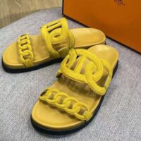 Hermes Women Extra Sandal in Suede Goatskin-Yellow (1)