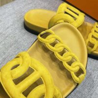 Hermes Women Extra Sandal in Suede Goatskin-Yellow (1)