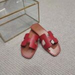 Hermes Women Oran Sandal in Braided Calfskin with Iconic H Cut-Out-Red - Image 7