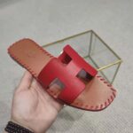 Hermes Women Oran Sandal in Braided Calfskin with Iconic H Cut-Out-Red - Image 9