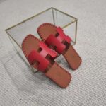 Hermes Women Oran Sandal in Braided Calfskin with Iconic H Cut-Out-Red - Image 4