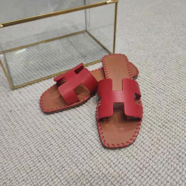 Hermes Women Oran Sandal in Braided Calfskin with Iconic H Cut-Out-Red (9)