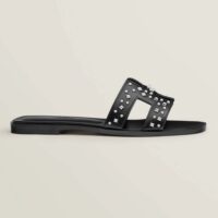 Hermes Women Oran Sandal in Calfskin Black