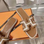 Hermes Women Oran Sandal in Calfskin and H Canvas with Iconic H Cut-Out-Brown - Image 6
