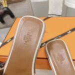 Hermes Women Oran Sandal in Calfskin and H Canvas with Iconic H Cut-Out-Brown - Image 9